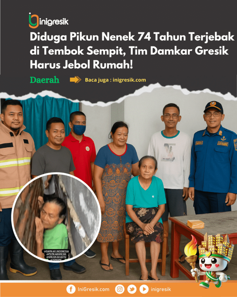 Diduga Pikun Nenek 74 Tahun Terjebak di Tembok Sempit, Tim Damkar Gresik Harus Jebol Rumah!