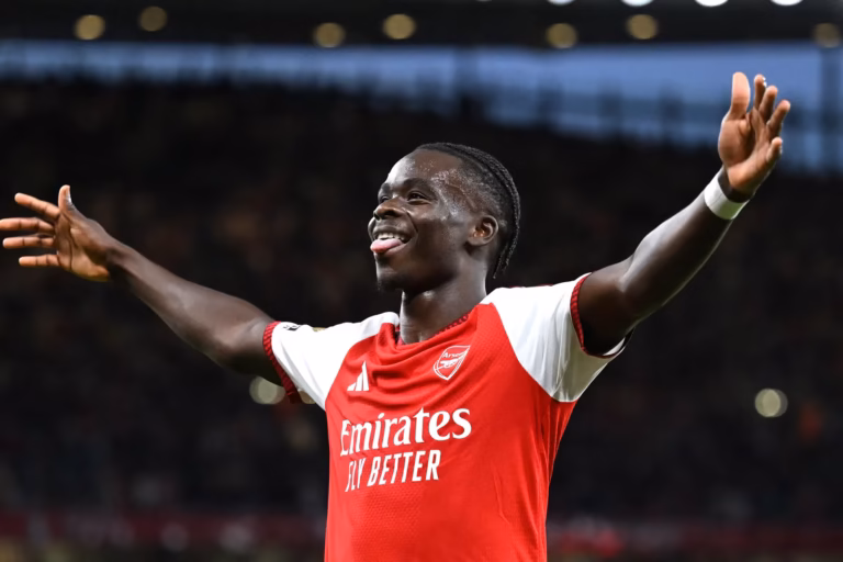 06cdf6d90295 london england bukayo saka of arsenal celebrates scoring his teams second goal d