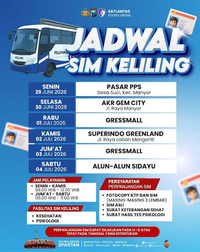 Jadwal SIM Keliling Gresik 10–15 Agustus 2026: Syarat Lengkap dan Lokasi Layanan Terbarunya images 22